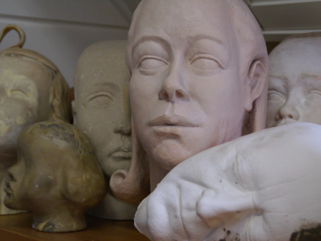 Plaster, terracotta, dried clay, sandstone in studio